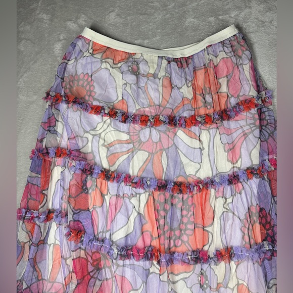 NWT Anthropologie Maeve Floral Tulle Tiered Ruffle A Line Purple Midi Skirt M - Picture 4 of 16